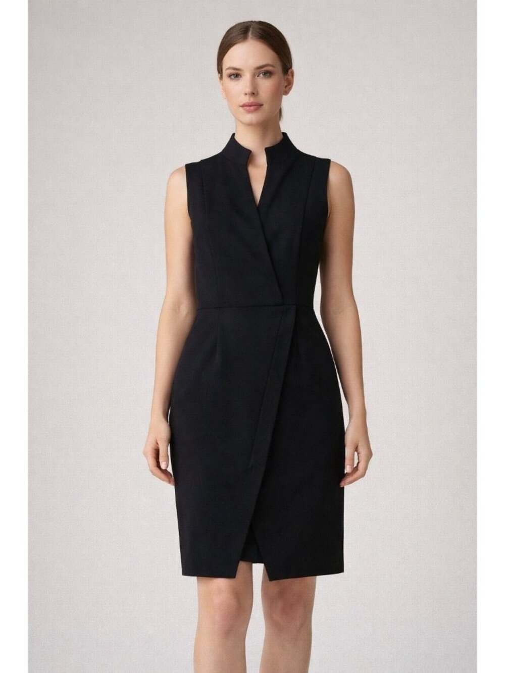 Akris Womens Black Sleeveless V Neck Sheath Dress Size 8 Graduation Cocktail